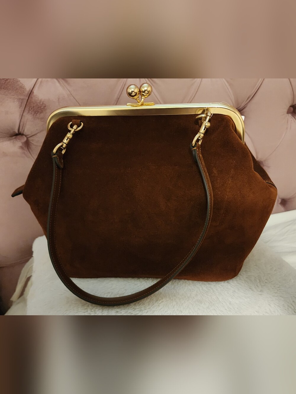 Coach Suede Kisslock Leather Item in Amber Brown